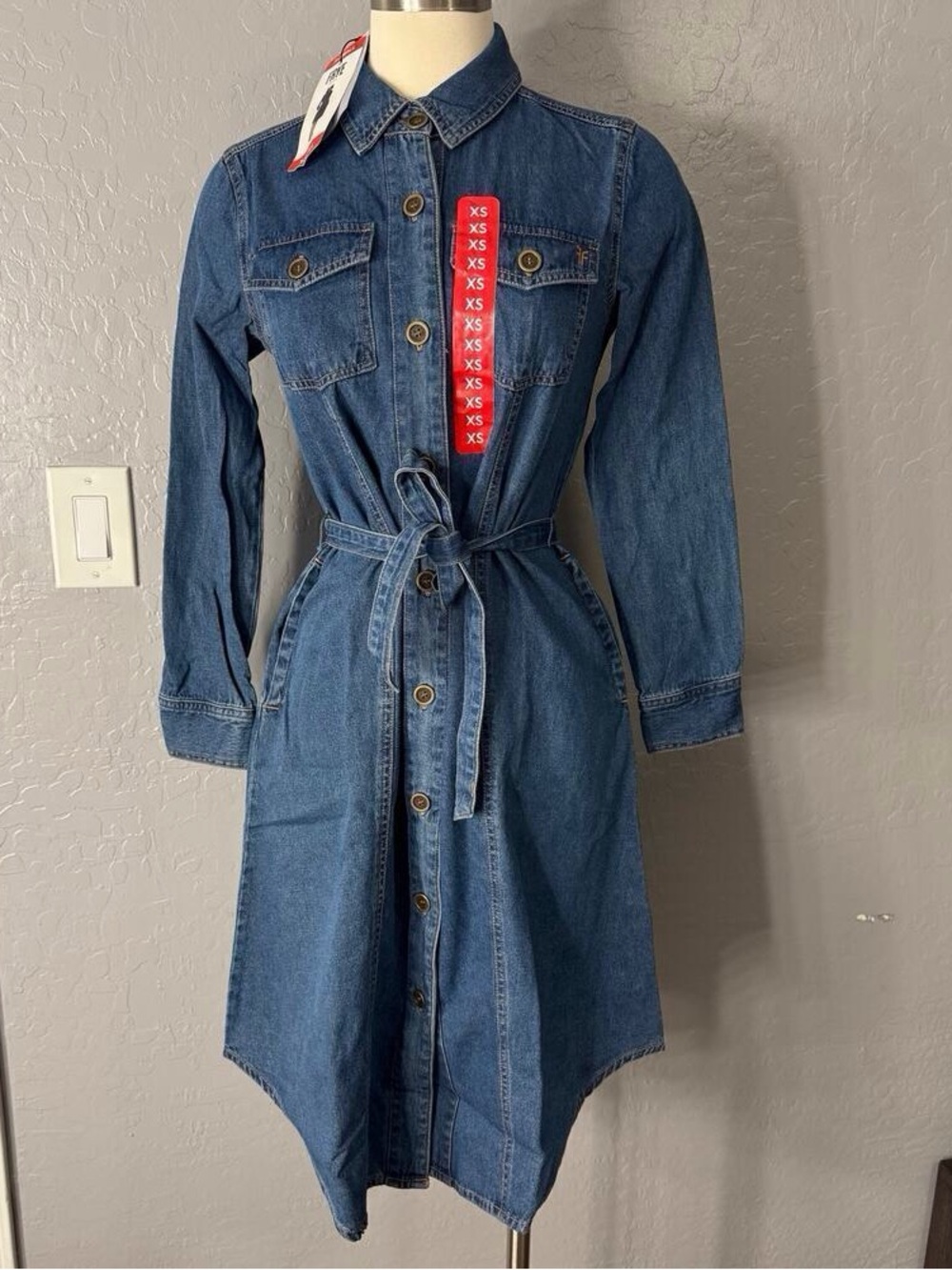 Classic Denim Shirt Dress with Tie Belt - Blue